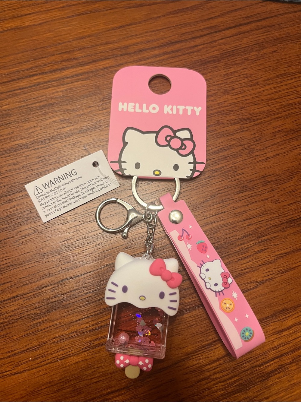 Hello Kitty Pink Strap & Glitter Charm Keychain Clip